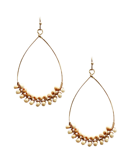 Wood Beads Accent Wire Teardrop Earring