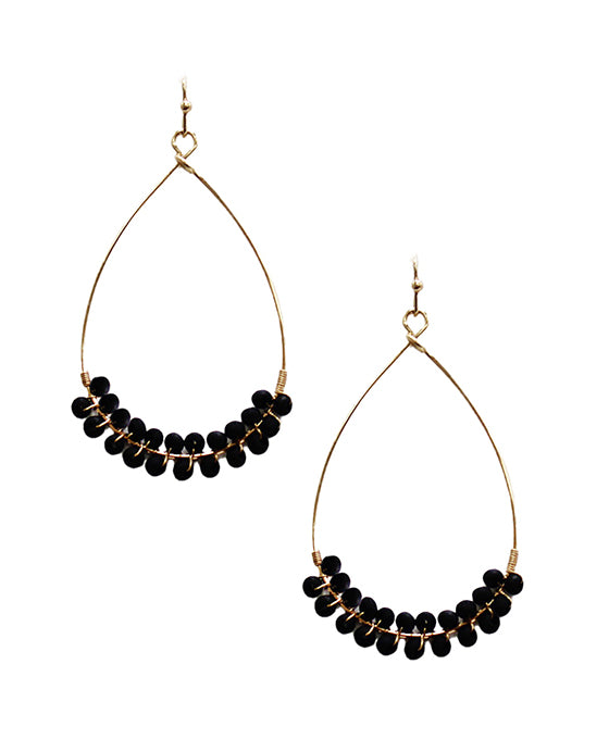 Wood Beads Accent Wire Teardrop Earring