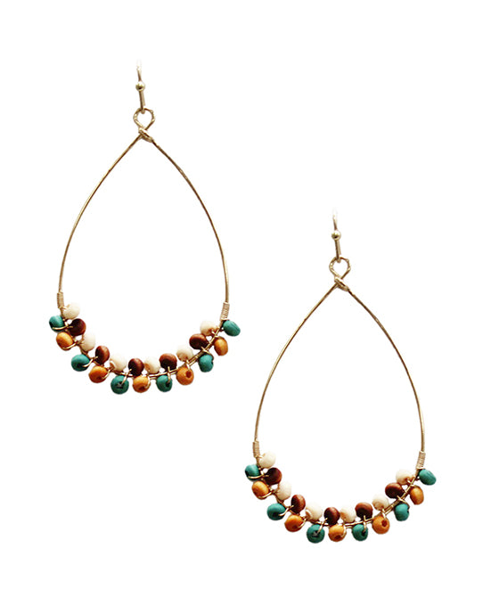 Wood Beads Accent Wire Teardrop Earring