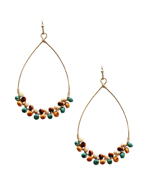 Wood Beads Accent Wire Teardrop Earring