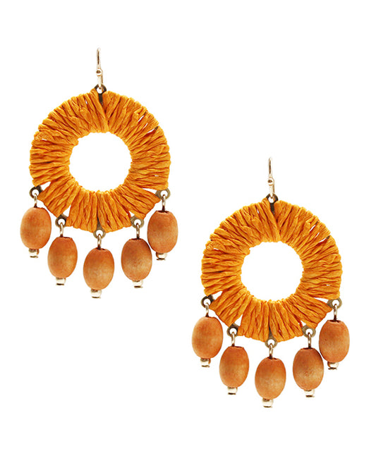 Wrapped Circle w/ Wood Charms Earring