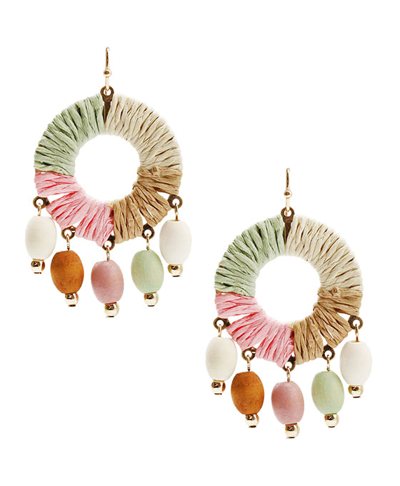 Wrapped Circle w/ Wood Charms Earring