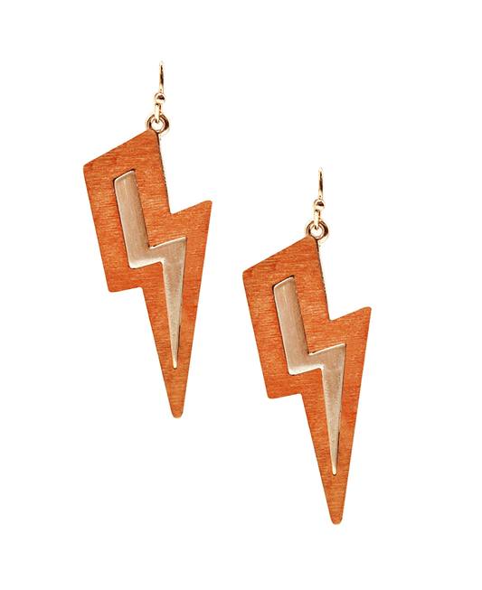 Thunderbolt Shape Wood Earring