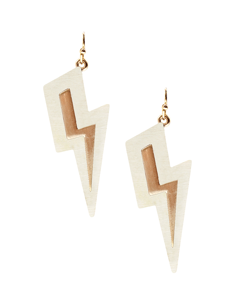 Thunderbolt Shape Wood Earring