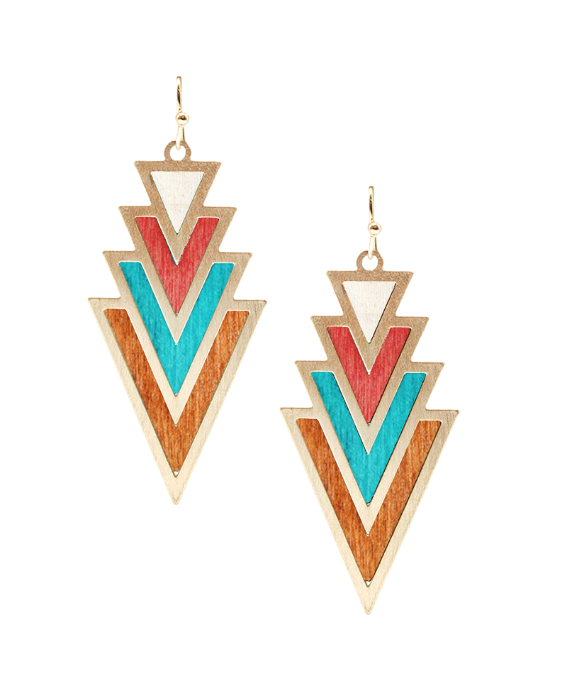 Multi Arrow Metal & Wood Earring