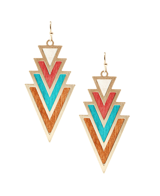 Multi Arrow Metal & Wood Earring