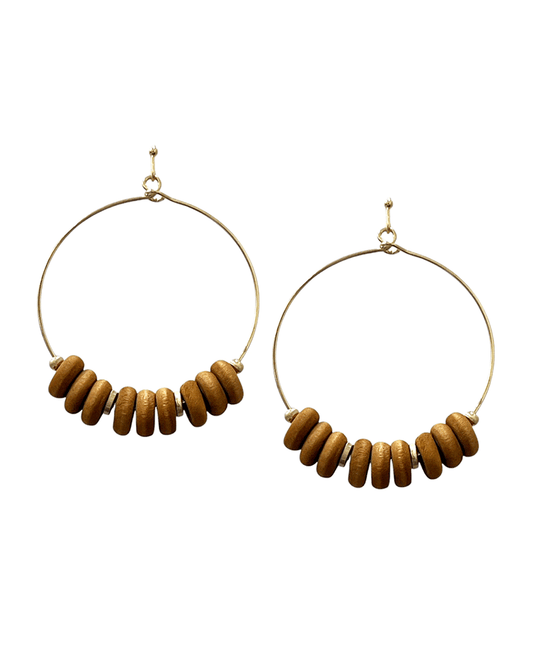 Wire Circle w/ Wood Beads Earring
