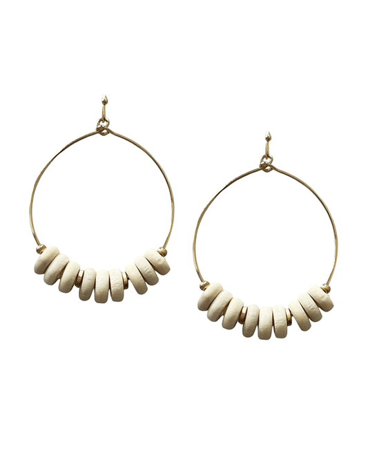 Wire Circle w/ Wood Beads Earring