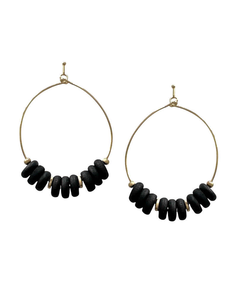 Wire Circle w/ Wood Beads Earring
