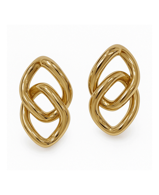 Double Square Shape Linked Post Earring