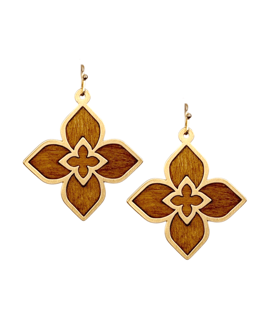 Wood w/ Metal Frame Clover Shape Earring