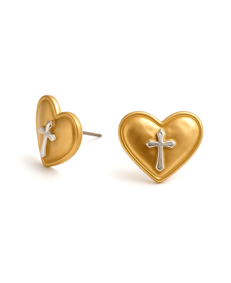 Heart w/ Cross Post Earring