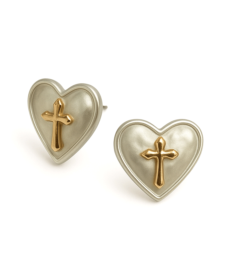Heart w/ Cross Post Earring