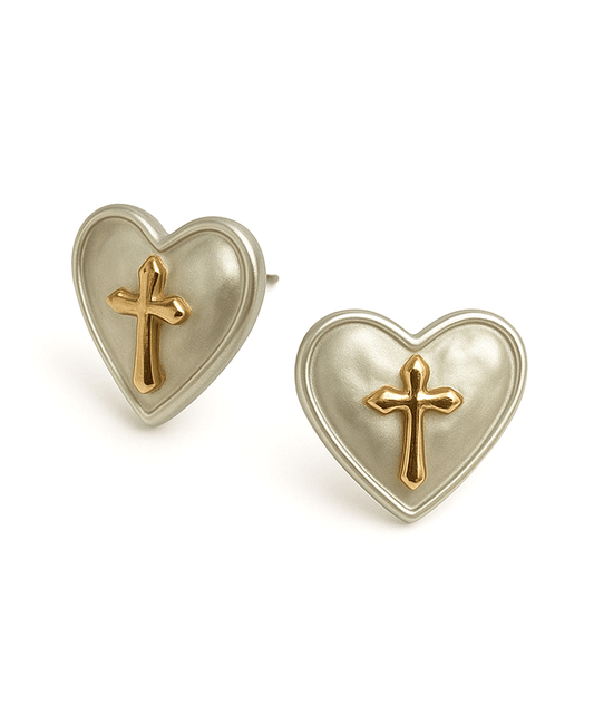 Heart w/ Cross Post Earring