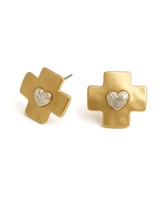 Cross w/ Heart Post Earring