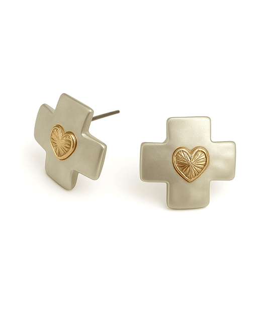 Cross w/ Heart Post Earring