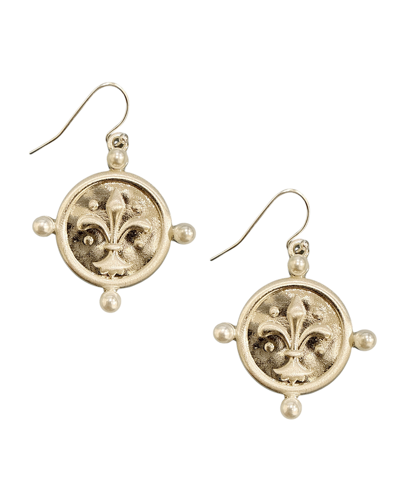Gold Plated Fleur De Lis w/ Deco Pearl Earring