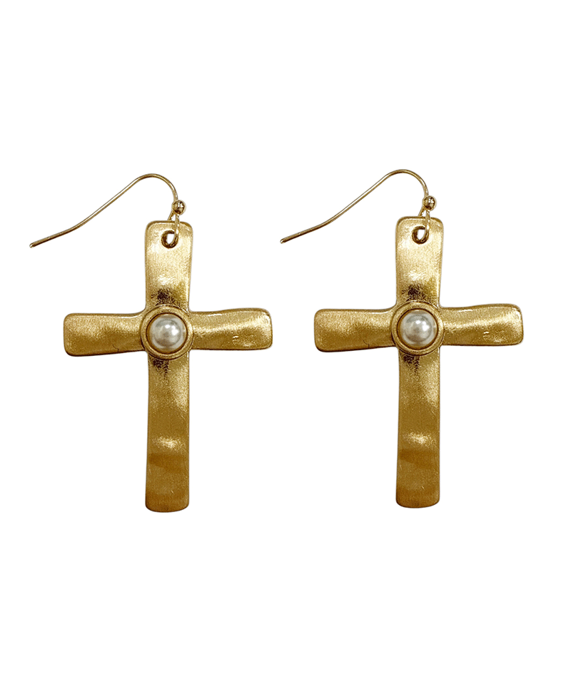 Cross Metal w/ Deco Pearl Earring
