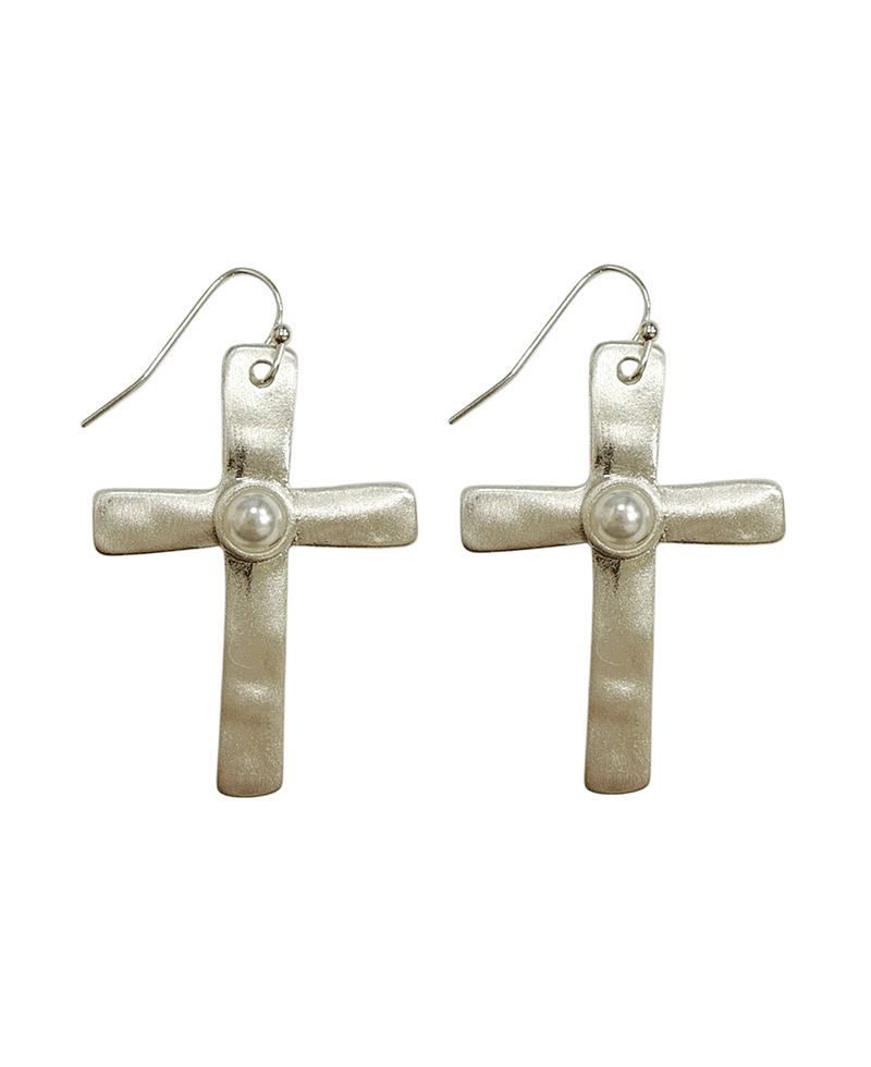 Cross Metal w/ Deco Pearl Earring