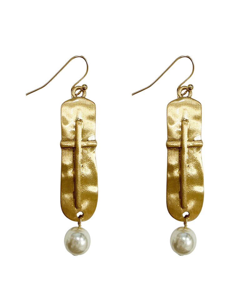 Hammered Bar Cross w/ Pearl Earring