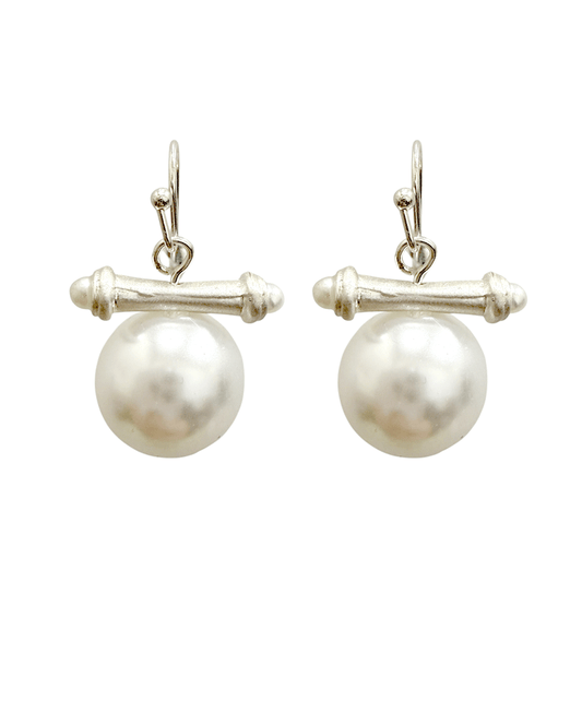 Glass Pearl w/ Plated Bamboo Shaped Bar Earring