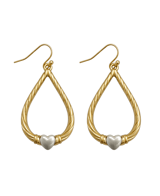 Twisted Teardrop w/ Pearl Heart Earring
