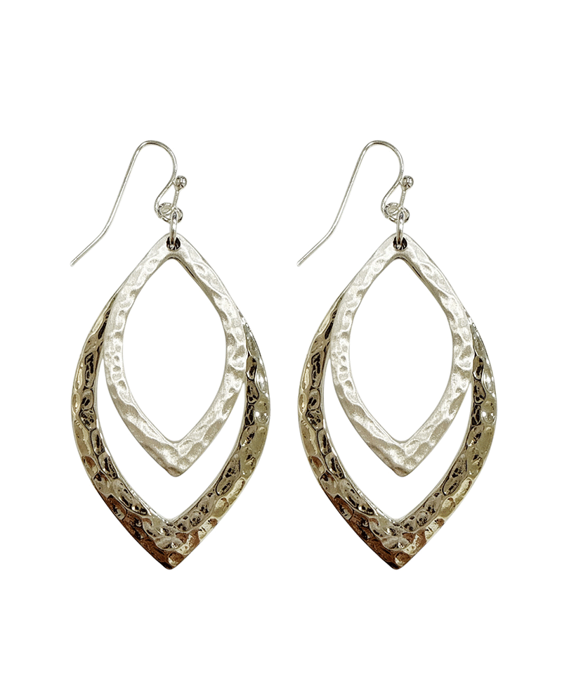 Textured Hammered Metal Double Layered Teardrop Earring