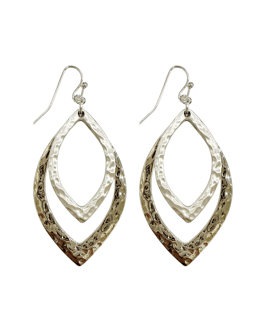 Textured Hammered Metal Double Layered Teardrop Earring