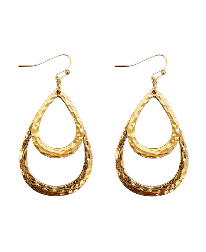 Textured Hammered Metal Double Layered Teardrop Earring
