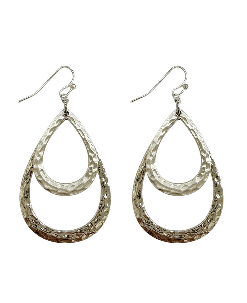 Textured Hammered Metal Double Layered Teardrop Earring