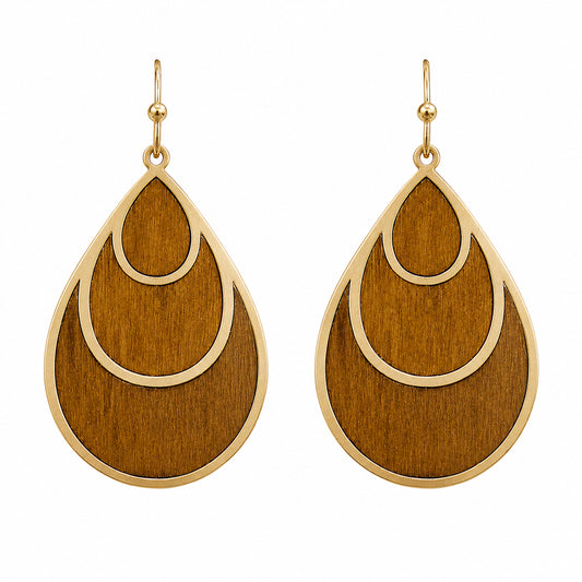 Nesting Wood & Metal Teardrop Earring