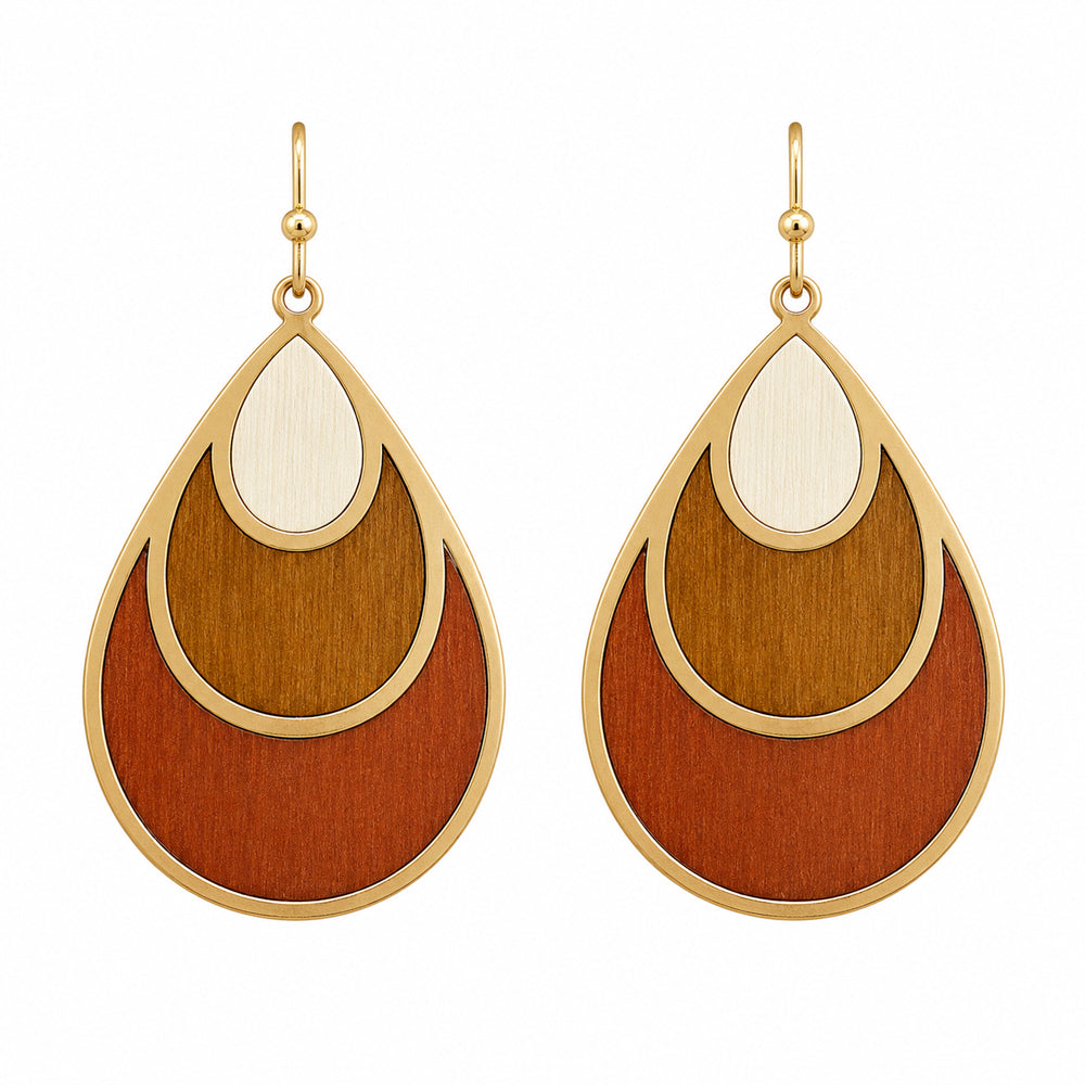 Nesting Wood & Metal Teardrop Earring