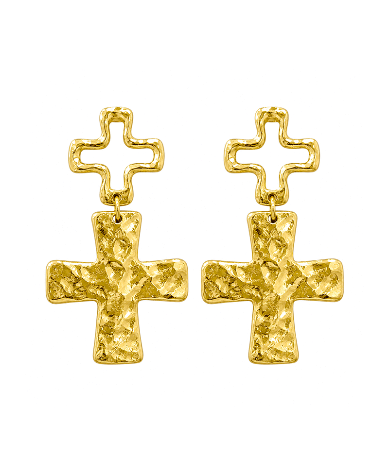 Hammered Double Cross Drop Earring