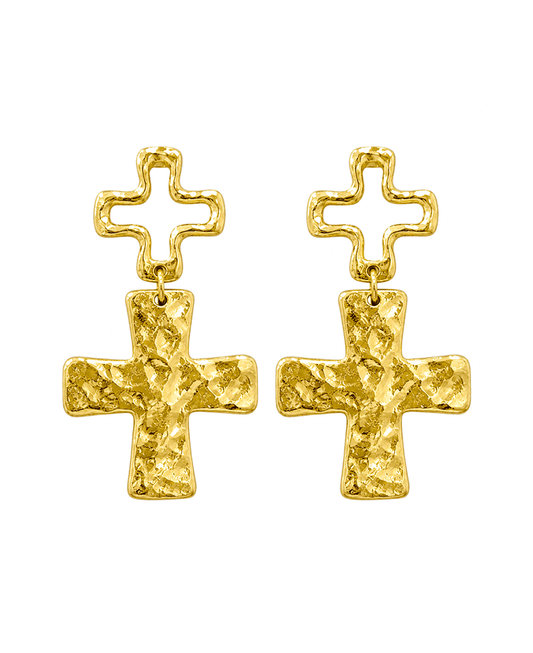 Hammered Double Cross Drop Earring
