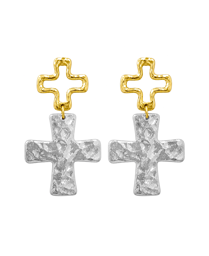 Hammered Double Cross Drop Earring