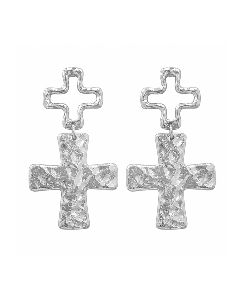 Hammered Double Cross Drop Earring