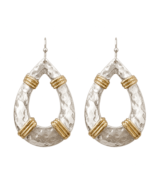 Wrapped Wire Hammered Teardrop Earring