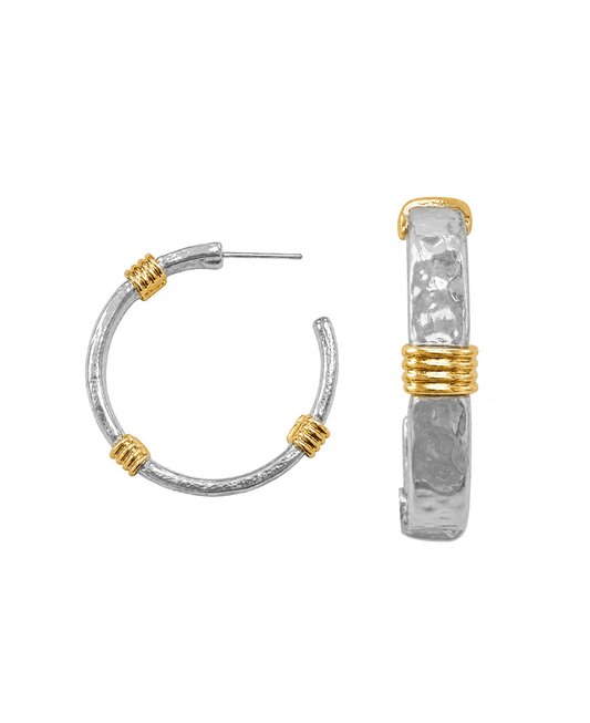 Two Tone Textured Hoop Earring