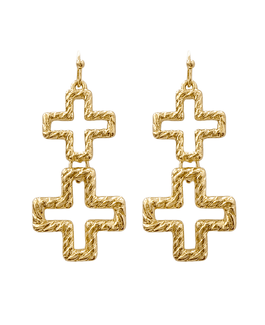 Textured Double Cross Drop Earring