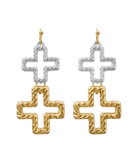 Textured Double Cross Drop Earring