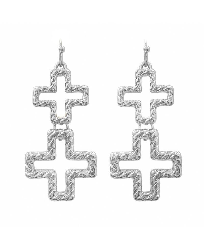 Textured Double Cross Drop Earring