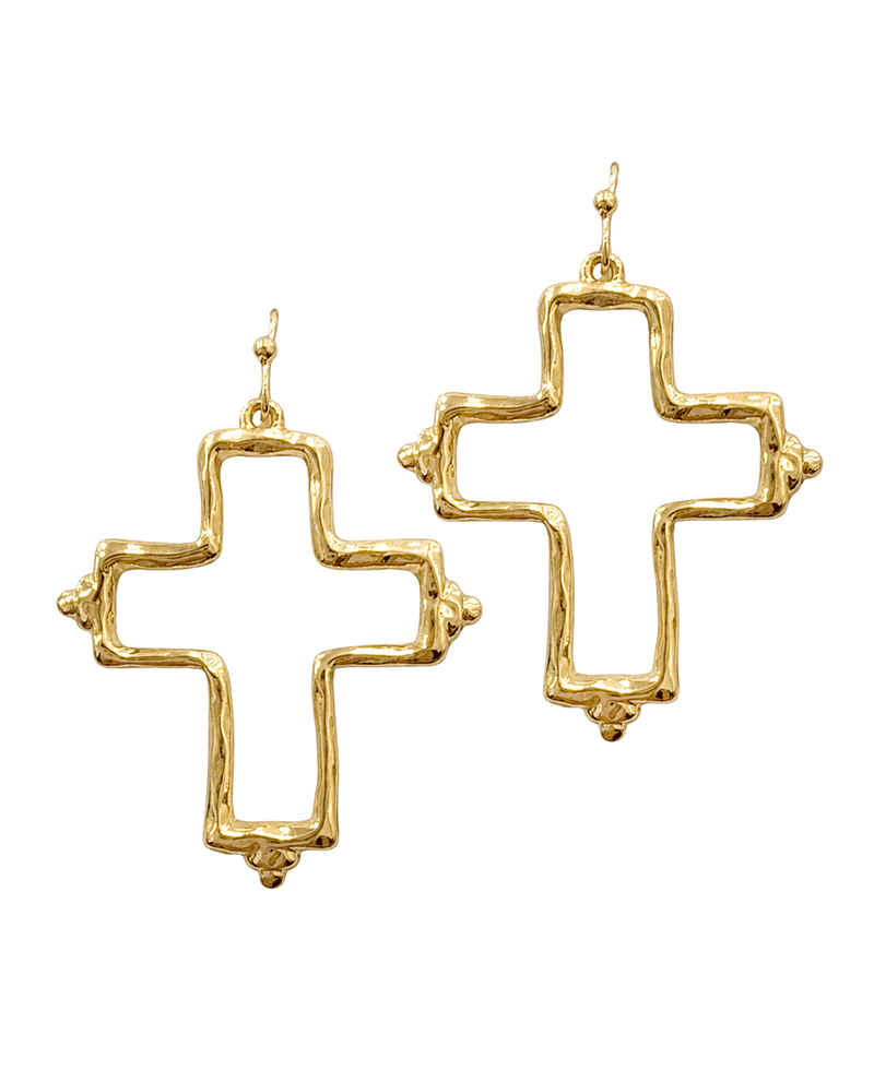 Hammered Metal Open Cross Earring