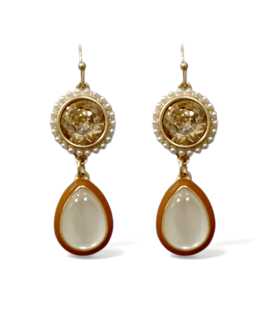 Round Framed w/ Small Pearl & Teardrop Stone Earring