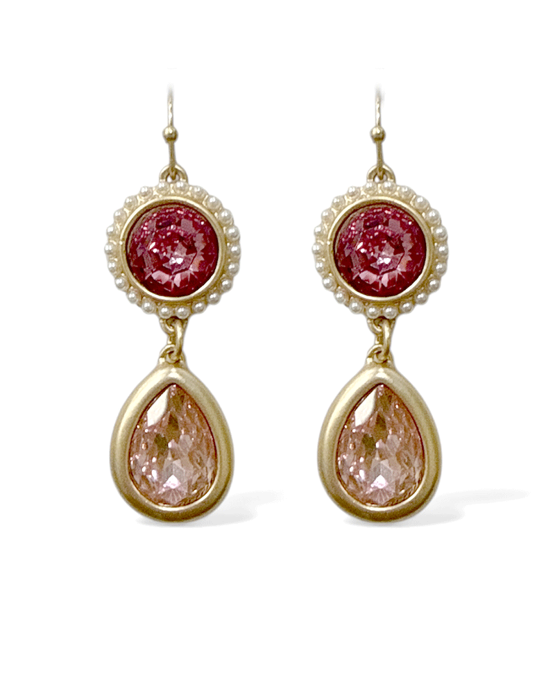 Round Framed w/ Small Pearl & Teardrop Stone Earring