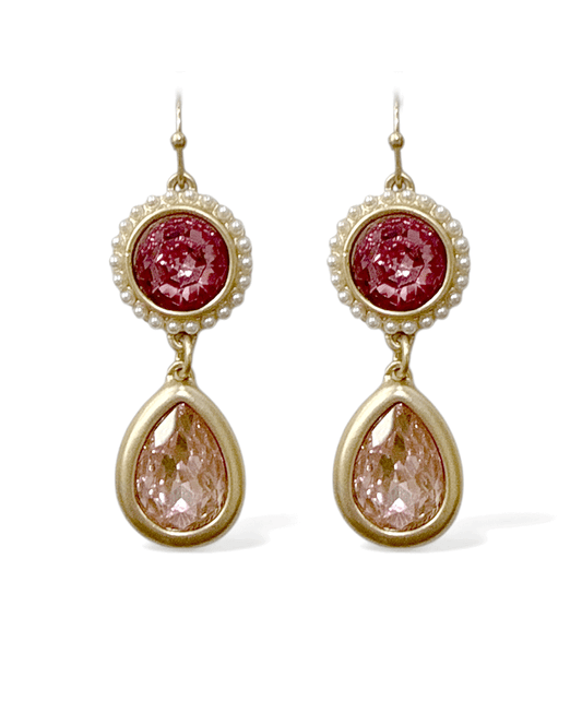 Round Framed w/ Small Pearl & Teardrop Stone Earring