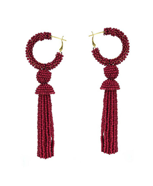 Seed Bead w/ Tassel Hoop Earring