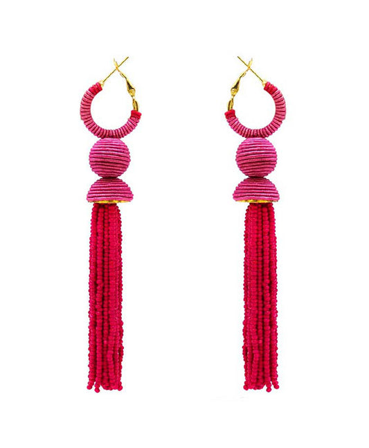 Seed Bead w/ Tassel Hoop Earring