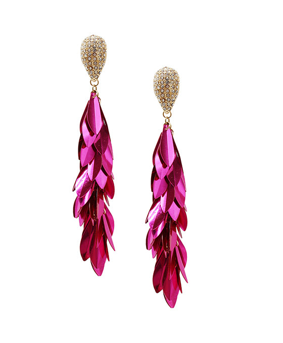 Paved Teardrop w/ Leaves Drop Earring