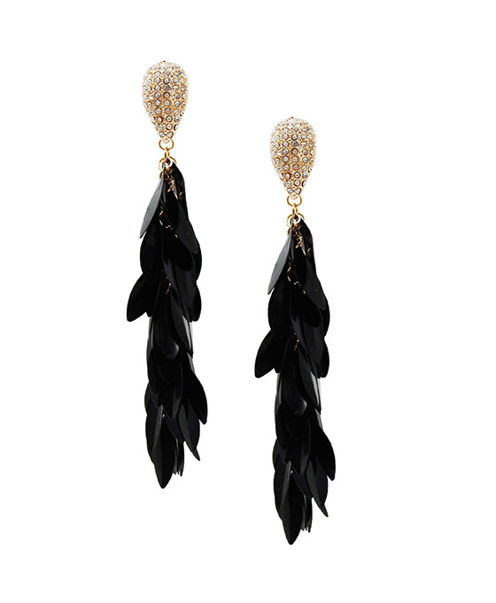Paved Teardrop w/ Leaves Drop Earring