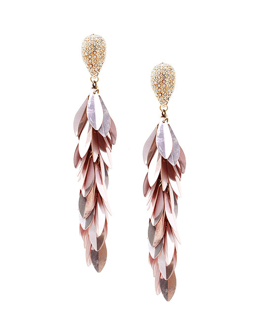 Paved Teardrop w/ Leaves Drop Earring